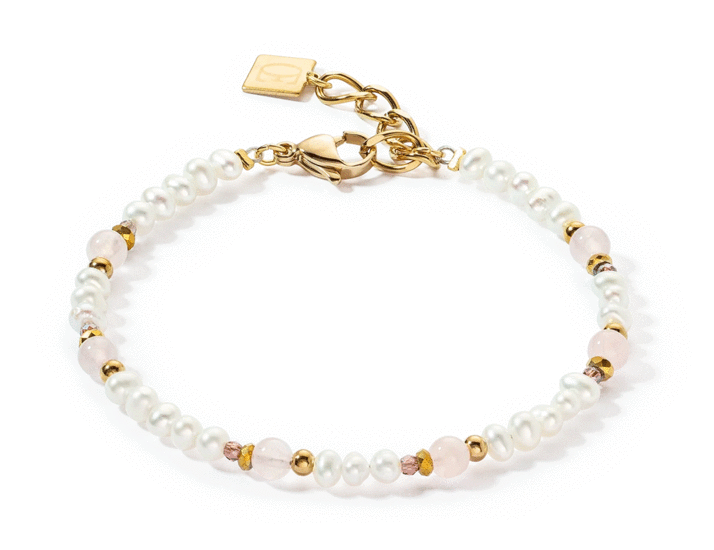 Coeur de Lion Bracelet Romantic Freshwater Pearls & Rose Quartz gold 1109/30-1920