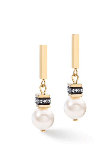 Coeur de Lion GeoCUBE® Iconic Pearl Mix Earrings Gold-White 4081/21-1416