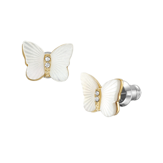 Fossil Radiant Wings White Mother of Pearl Stud Butterfly Earrings JF04422710