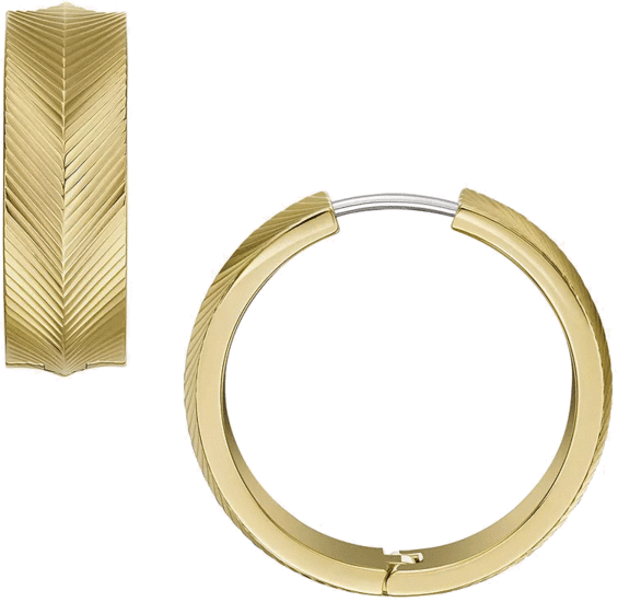 Fossil Harlow Linear Texture Gold-Tone Stainless Steel Hoop Earrings JF04537710