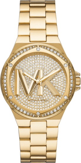 Michael Kors Lennox Pavé Logo Gold-Tone Logo Watch MK7229