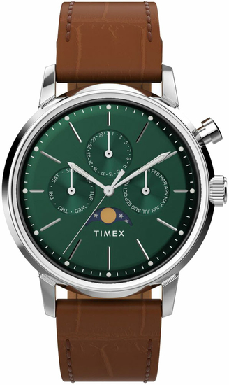 TIMEX Marlin® Moon Phase 40mm Leather Strap Watch TW2W51000