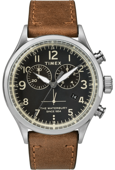 TIMEX Waterbury Traditional Chronograph 42mm Leather Strap Watch TW2R70900